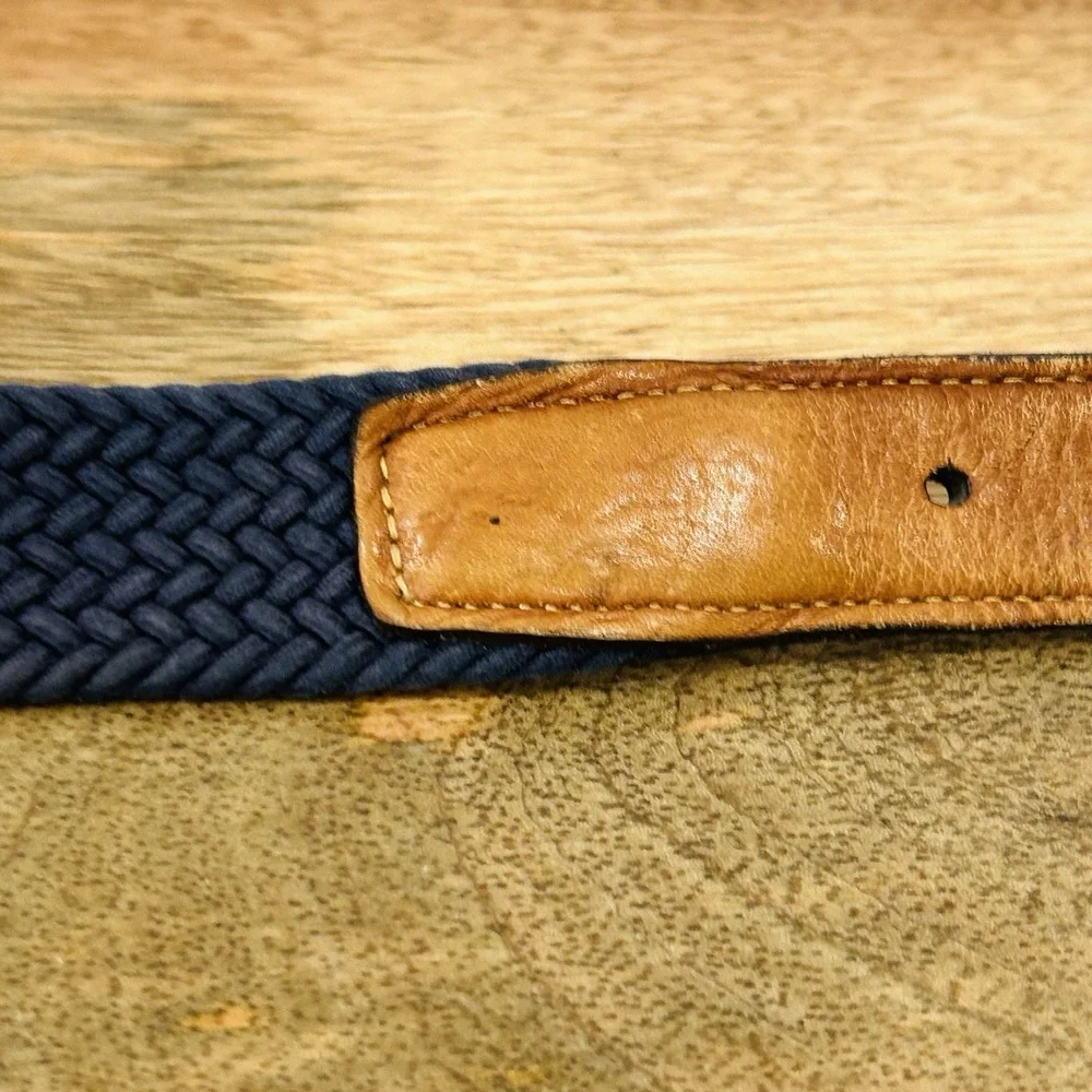Torino Blue Braided Stretch Elastic Leather Belt Mens 34 Fits 32-36